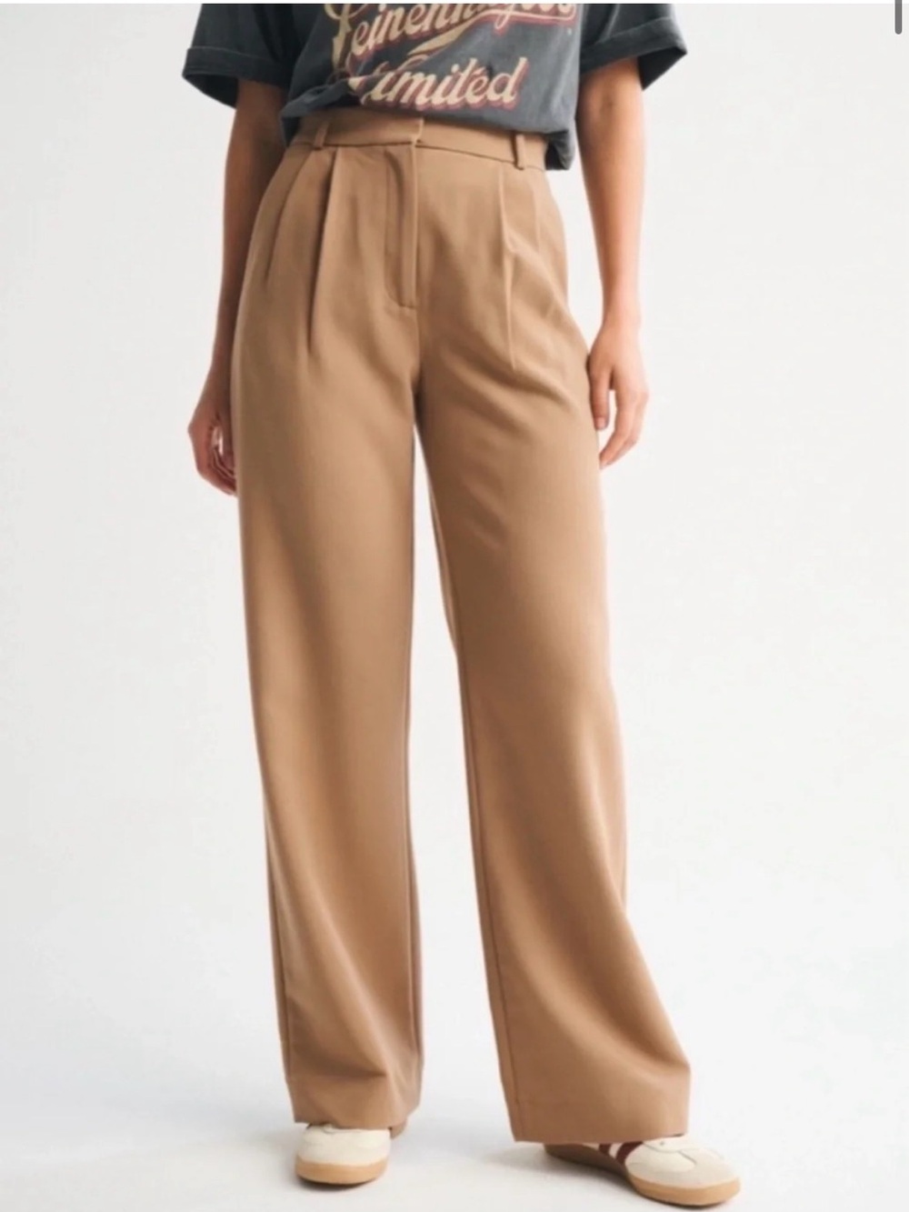 Abercrombie & Fitch Sloane Tailored Wide Leg Trousers Camel Tan Brown Size 6XS